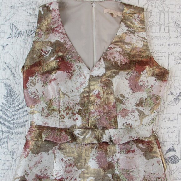 Anthropologie Hutch Metallic Pink Gold Cream Jacquard party wedding dress sz 0 - Picture 2 of 8